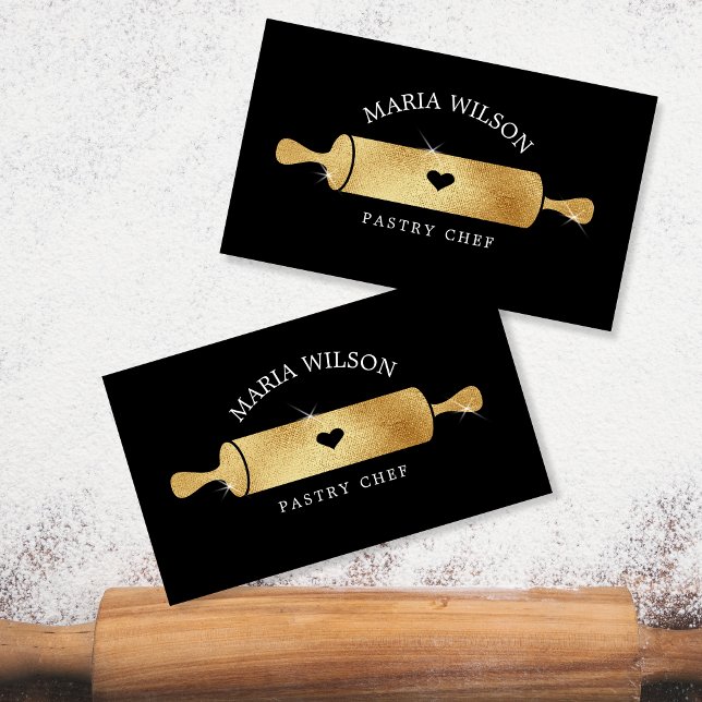 Guld Social Media Icons Pastry Chef Rolling Pin Visitkort (Skapare uppladdad)