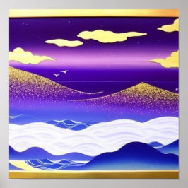 Guld-socklade berg vid havet Poster