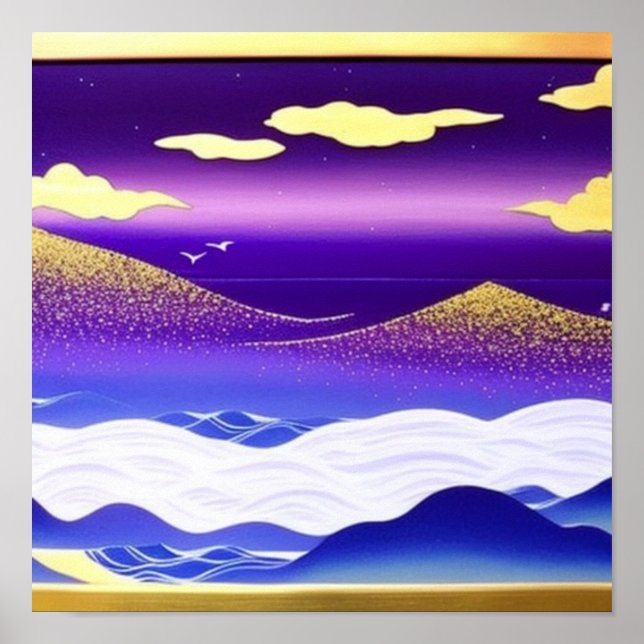 Guld-socklade berg vid havet Poster (Framsidan)