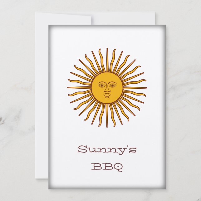 Guld- sol av inbjudan för majBBQ-party (Framsida)