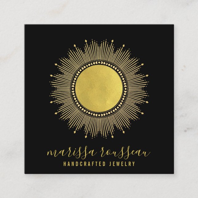 Guld Sol Faux Foil Mandala Black Jewelry Designer Fyrkantigt Visitkort (Framsida)