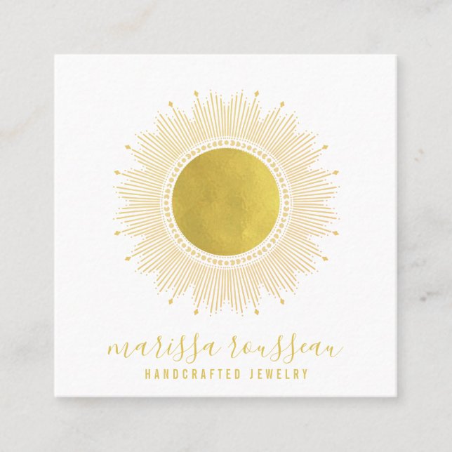 Guld Sol Faux Foil Mandala Black Jewelry Designer Fyrkantigt Visitkort (Framsida)