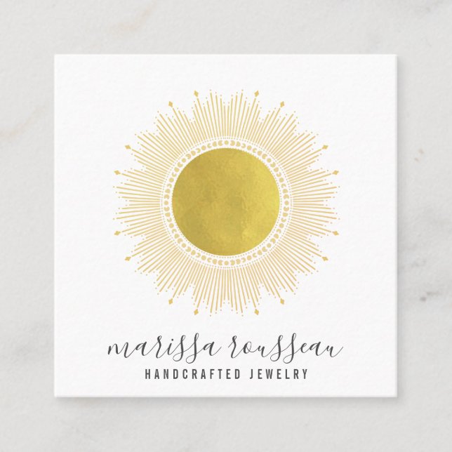 Guld Sol Faux Foil Mandala Jewelry Designer Square Fyrkantigt Visitkort (Framsida)