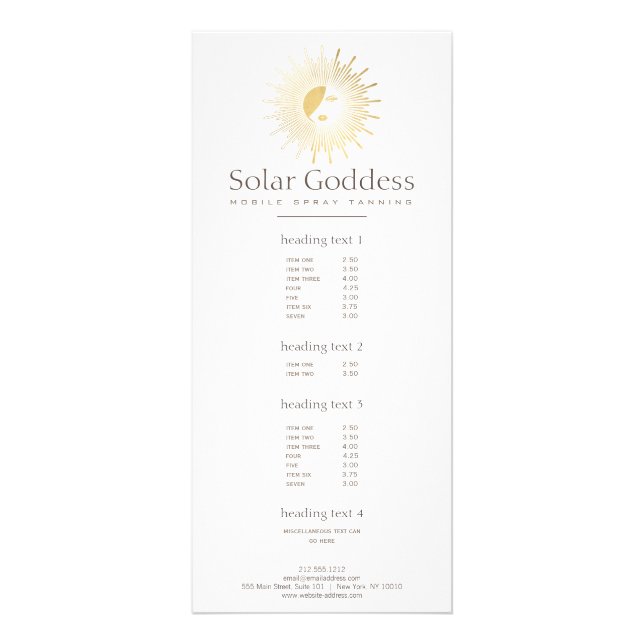Guld Sol Goddess Girl Spray Tanning Salon Reklamkort (Framsidan)