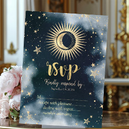 Guld Sol, Måne, Stjärnor Natt Himmel RSVP Inbjudningar