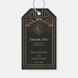 Guld Sol och Måne Tarot Bröllop Tack Presentetikett