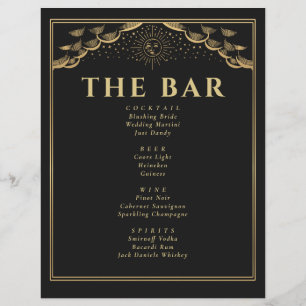 Guld Sol och Måne Tarot Kort Bröllops Bar Meny