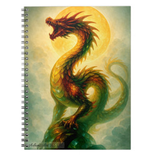 Guld Sol Orm Drak Fantasy Konst Anteckningsbok