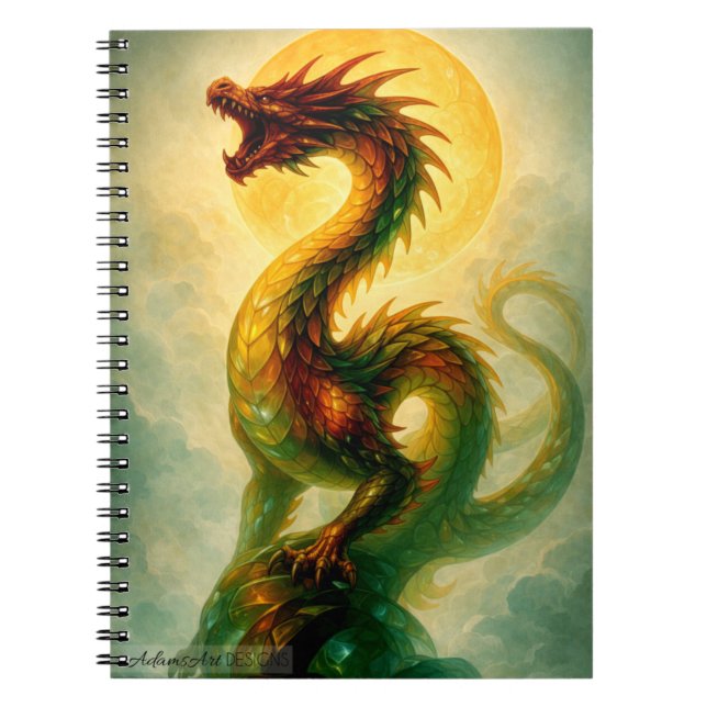 Guld Sol Orm Drak Fantasy Konst Anteckningsbok (Framsidan)
