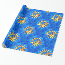 Guld- solar på blåttvatten presentpapper