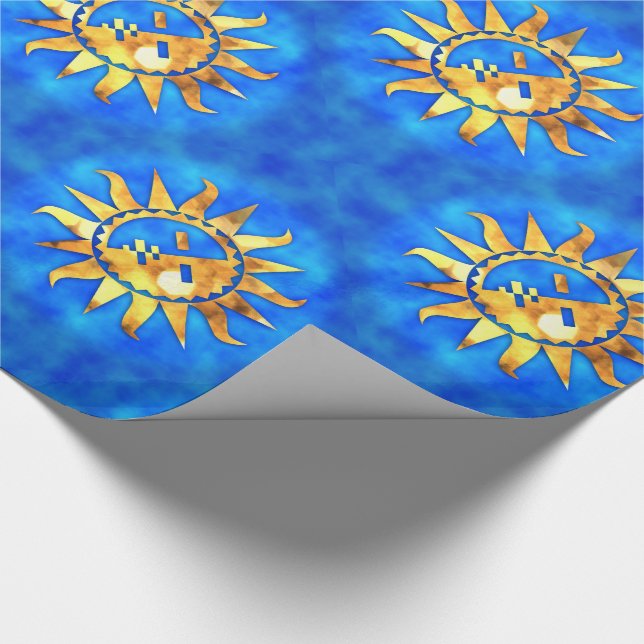 Guld- solar på blåttvatten presentpapper (Hörn)