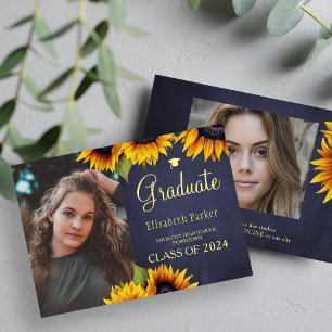 Guld solblommor 2 foton studenten inbjudningar