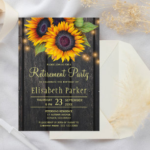 Guld solblommor, rustik lingträ pension party inbjudningar