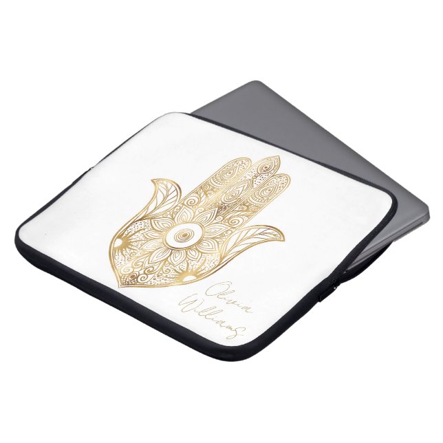 Guld Solros Hamsa Hand Laptop Fodral (Framsida topp)