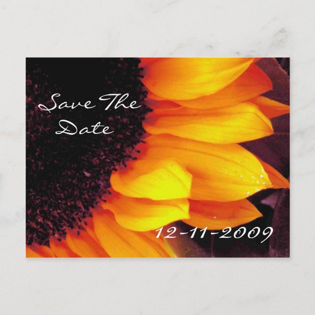 Guld Solros Spara Datum Brud Brudgum Bröllop Meddelande Vykort (Framsida)