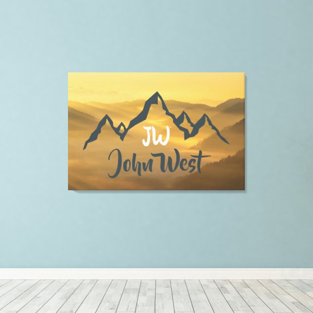 Guld soluppgång personlig märke berg monogram canvastryck (Insitu (trägolv))