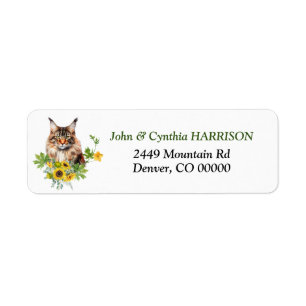 Guld Sommar Solros Maine Coon Katt Returadress Etikett