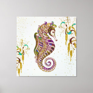 Guld sommardräktighet Seahorse Glitter Canvastryck