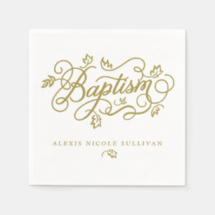 Guld Söt Calligraphy Script Blommigt Baptism Pappersservett