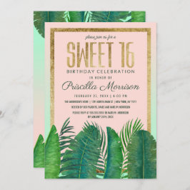 Guld- sötsak 16 för tropiskt palmträdbananlöv inbjudningar