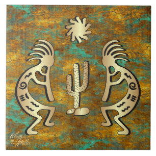 Guld Southwest Kokopelli Ceramic Tile Kakelplatta