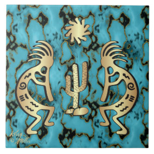 Guld Southwest Kokopelli Ceramic Tile Kakelplatta