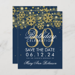 Guld - Spara, blått 30års födelsedag Inbjudningar