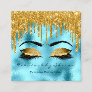Guld Spark Makeup Artist Lash Logotyp Blue Fyrkantigt Visitkort