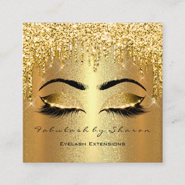 Guld Spark Makeup Artist Lash Logotyp Lux Fyrkantigt Visitkort (Framsida)