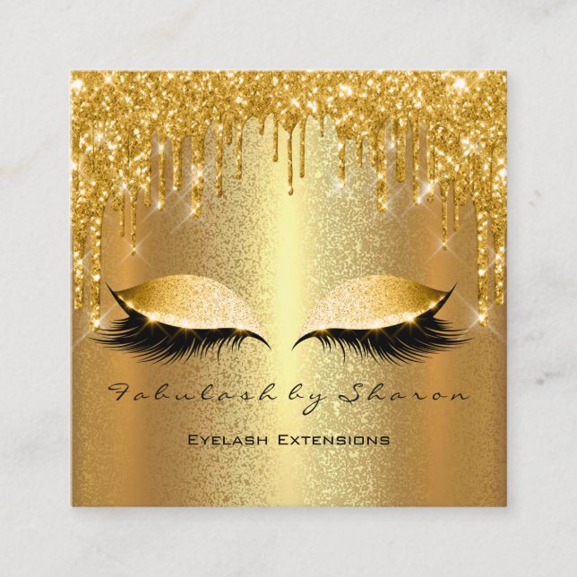 Guld Spark Makeup Artist Lash Logotyp Lux Fyrkantigt Visitkort (Framsida)