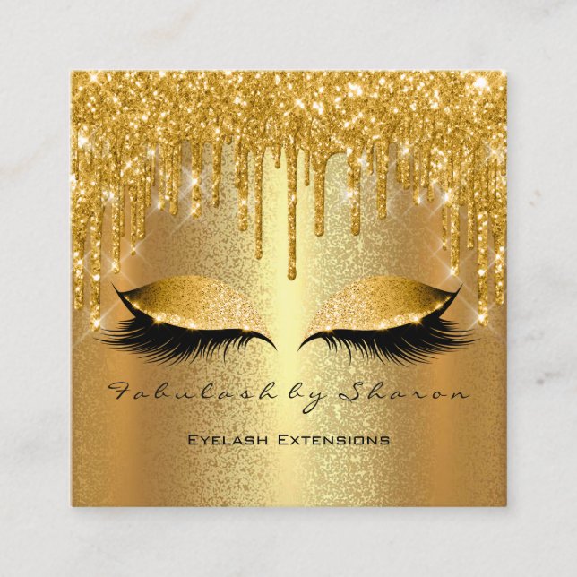 Guld Spark Makeup Artist Lash Logotyp Luxury Fyrkantigt Visitkort (Framsida)