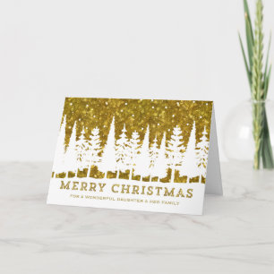 Guld Sparkles-dottern och hennes familjejul Helgkort