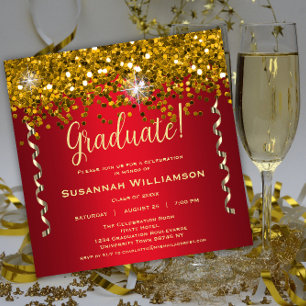 Guld Sparkles Glitter Red Studentfest Inbjudningar