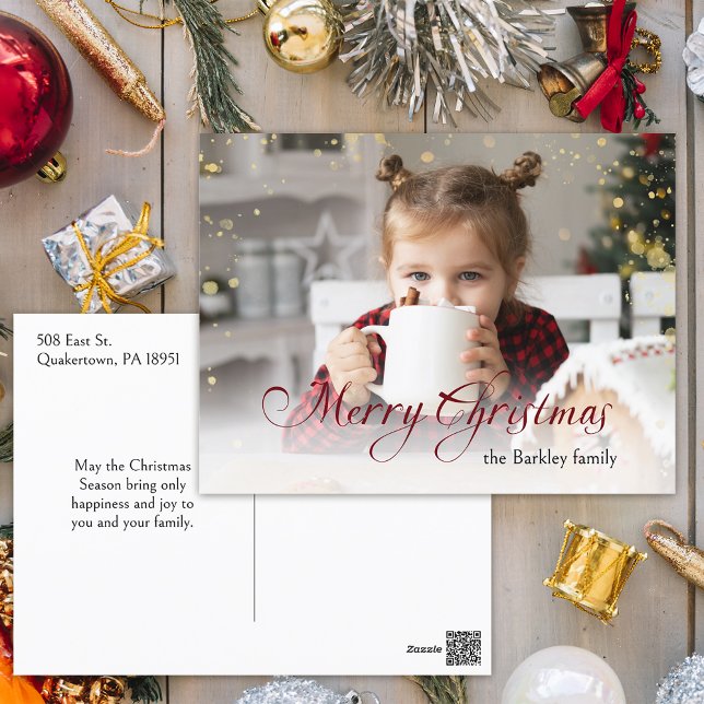 Guld Sparkles God jul Calligraphy Photo Helg Vykort (Skapare uppladdad)