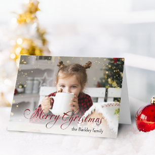 Guld Sparkles God jul Calligraphy Photo Helgkort