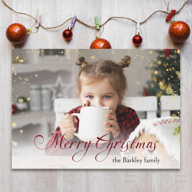 Guld Sparkles God jul Calligraphy Photo Julkort (Skapare uppladdad)