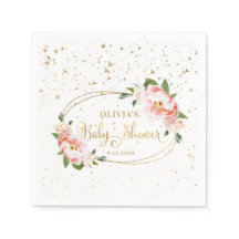 Guld Sparkles Rosa Blommigt Flicka Shower