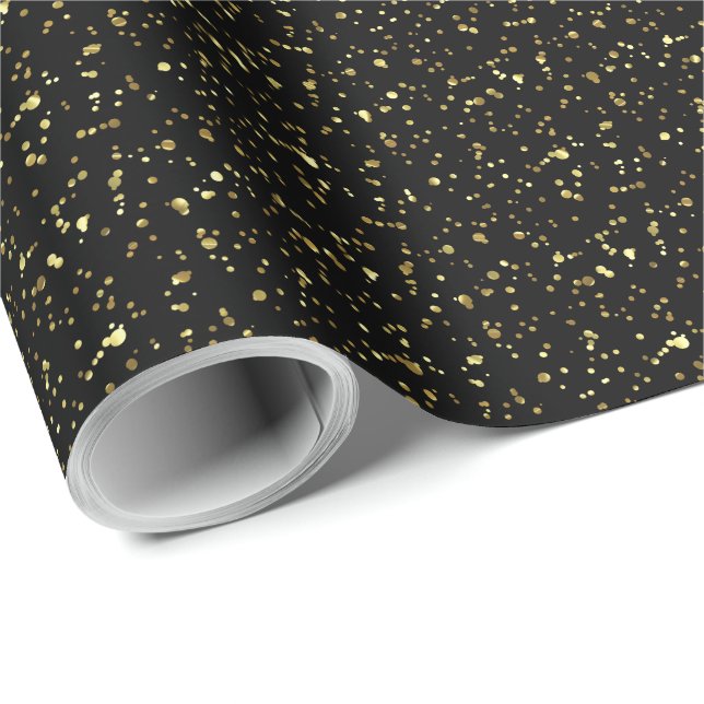 Guld Sparkling Paint Splatter Mönster Presentpapper (Rullad Hörn)