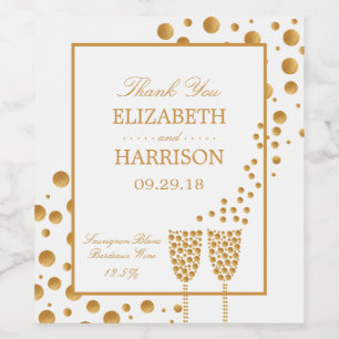Guld Sparkling Vin Bubbles Bröllop Vinflaska Etikett