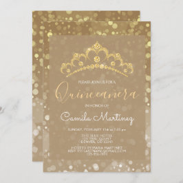 Guld Sparkly Confetti Quinceanera med Tiara Inbjudningar