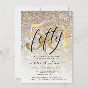 Guld Sparkly Glitter 50:e Födelsedagsfesten Inbjudningar