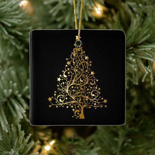 Guld Sparkly Julgran Julgransprydnad Keramik (Träd)