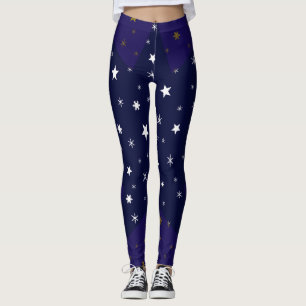 Guld- Sparkly stjärnor och vitstjärnor på blå Leggings
