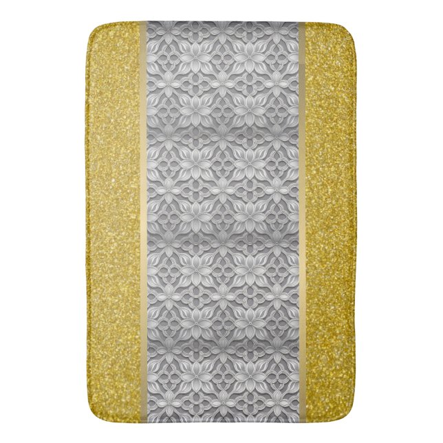 Guld Sparkly Tile Grått Bathmat Badrumsmatta (Framsidan (Vertikal))