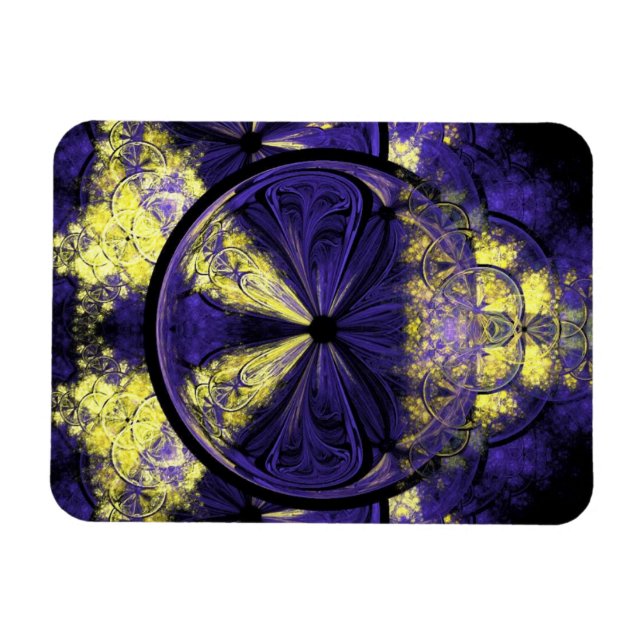 Guld Sparks on Mörk Lila Magnet (Horisontell)