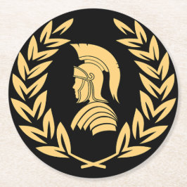 Guld Spartan Warrior med Laurel-andedräkt Underlägg Papper Rund