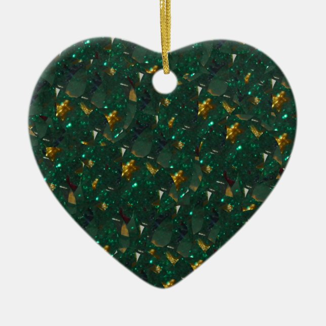 Guld Specklad Grönt Heart Ornament (Framsidan)