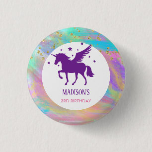 Guld Specklad Lila Unicorn Birthday Knapp