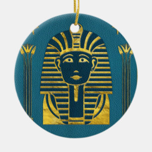 Guld- Sphinxhuvud med egyptiska hieroglyphs Julgransprydnad Keramik