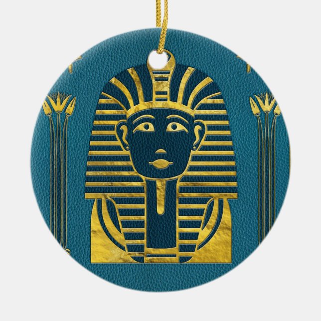 Guld- Sphinxhuvud med egyptiska hieroglyphs Julgransprydnad Keramik (Framsidan)